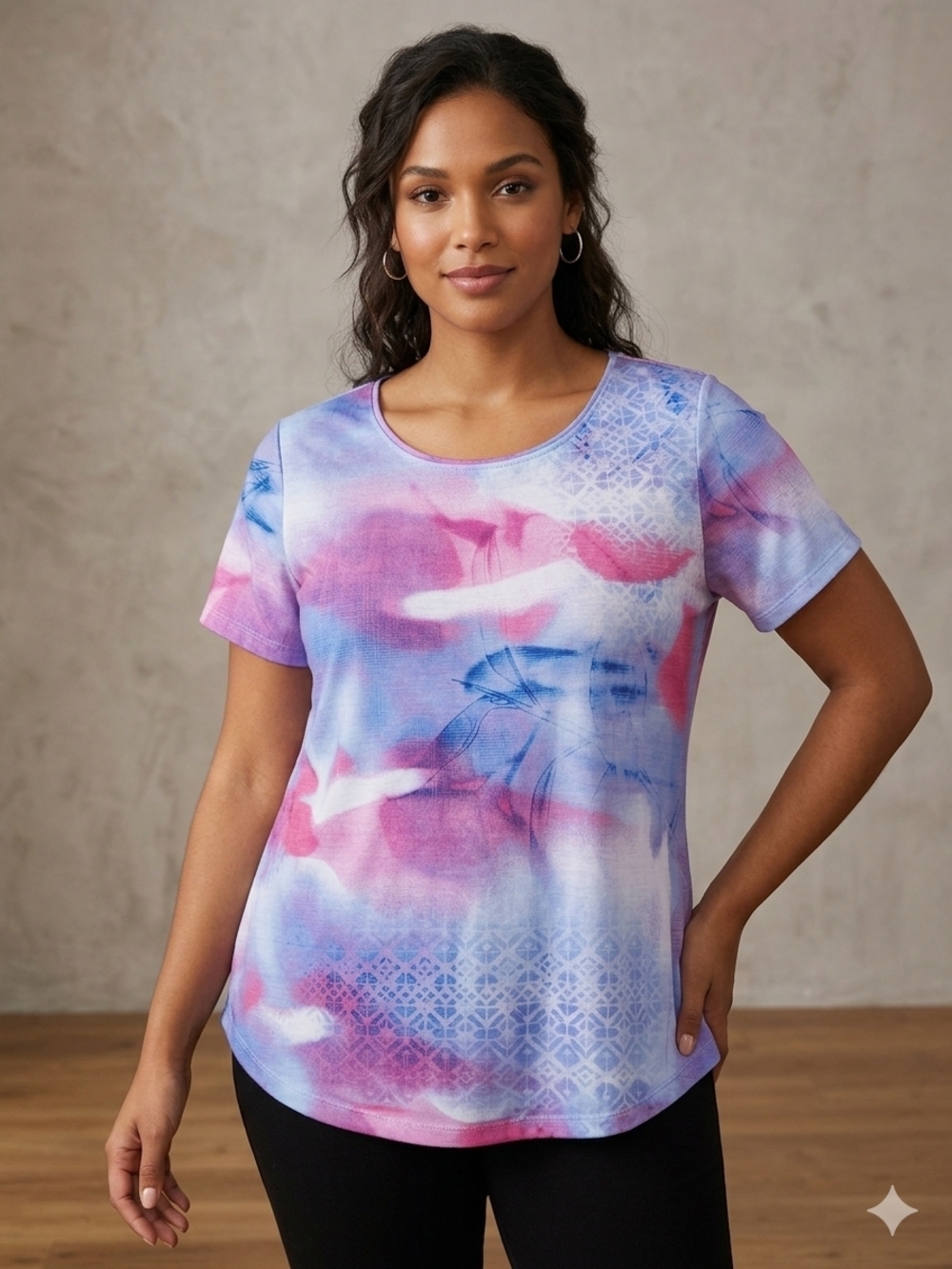 Alia Tee Shirt Short Sleeve Pink and Purple Petite SZ M